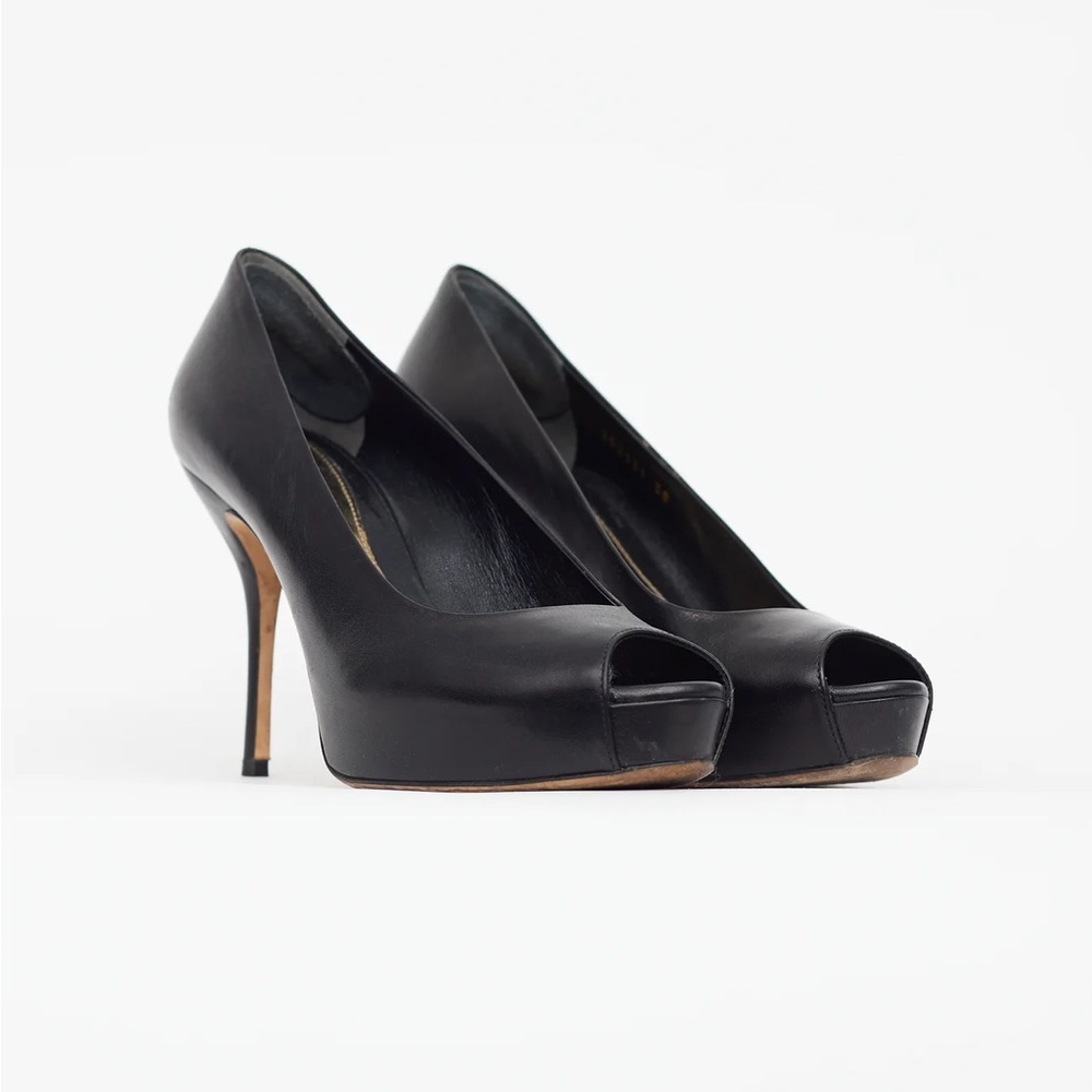 Gucci Black Leather Peep Toe Platform Pumps